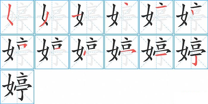 婷的笔顺分步演示图