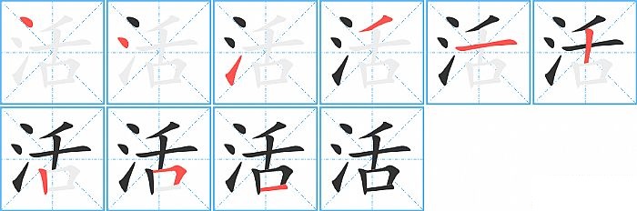活的笔顺分步演示图