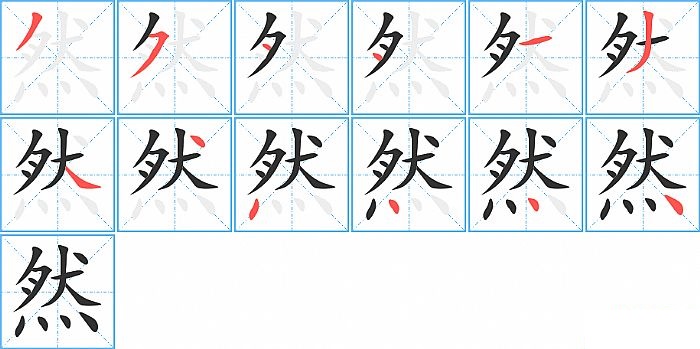 然的笔顺分步演示图