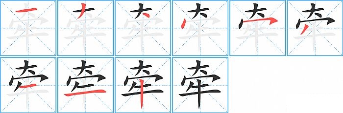 牵的笔顺分步演示图