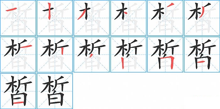 皙的笔顺分步演示图