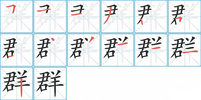 群的笔顺分步演示图