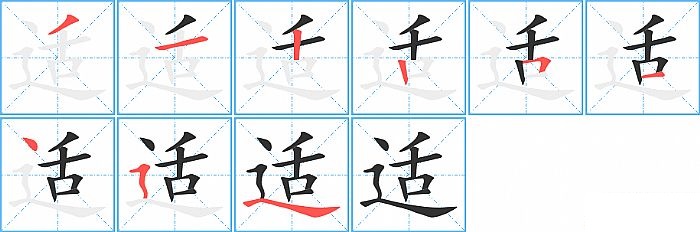 适的笔顺分步演示图